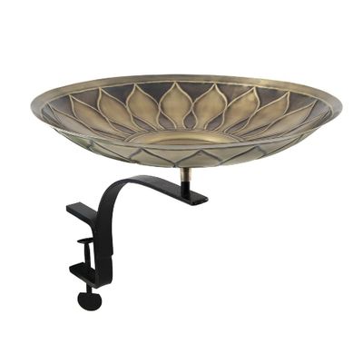 Achla Designs 14 African Daisy Brass Birdbath with Rail Mount Bracket Antique Patina Finish