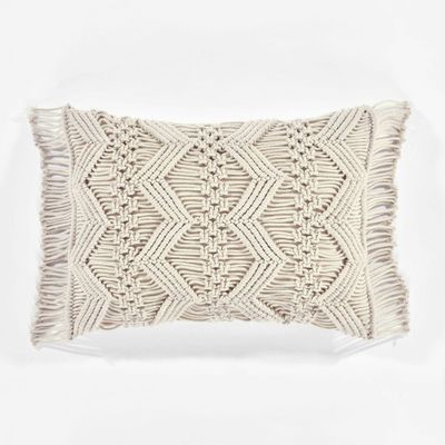 13x20 Oversize Studio Chevron Macrame Lumbar Throw Pillow Cover with Fringes - Lush Dcor