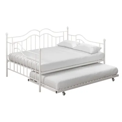 Room & Joy Full Traci Metal Daybed and Trundle White: Elegant Fan Style Design, Seating & Sleeping Solution, Sturdy Frame