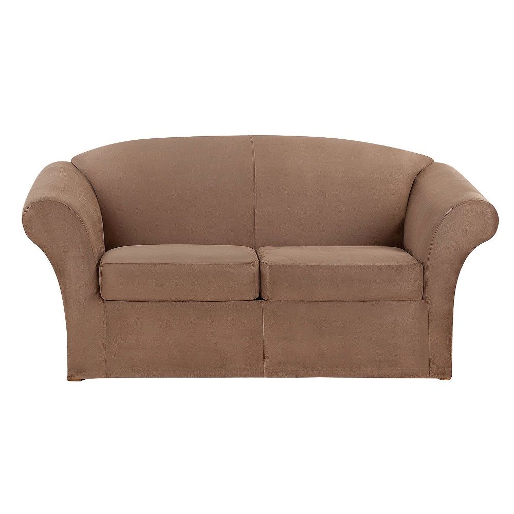 Ultimate Stretch Loveseat Suede Slipcover  - Sure Fit: Machine Washable, Adjustable Fit, Indoor Use