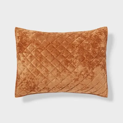 Standard Luxe Diamond Stitch Velvet Quilt Pillow Sham Camel - Threshold: Recycled Polyester, OEKO-TEX Certified, No Flange