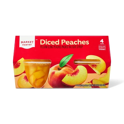 Diced Peaches In Light Syrup Fruit Cups 4ct - Market Pantry