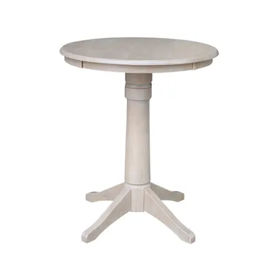 30 X 30 Solid Wood Round Pedestal  Table Washed Gray Taupe - International Concepts