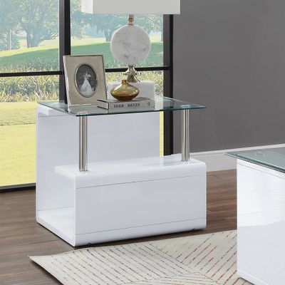 24 Nevaeh High Gloss Finish Accent Table Clear Glass/White - Acme Furniture