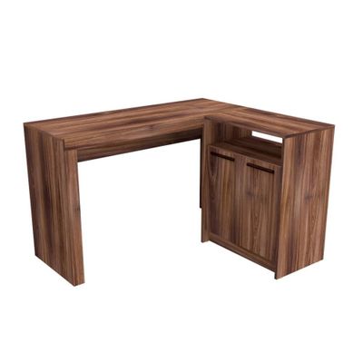 Kalmar L Shaped Office Desk with Inclusive Cabinet Dark Brown - Manhattan Comfort