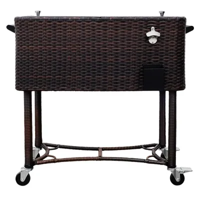 80qt Portable Rolling Patio Cooler Dark Wicker - Permasteel: Insulated Outdoor Beverage Cart with Casters & Bottle Opener