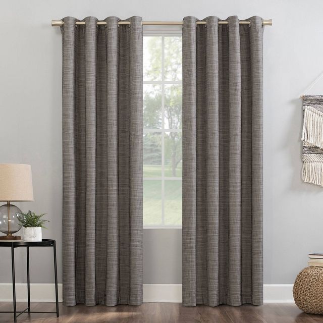 63x52 Kline Burlap Weave Thermal 100% Blackout Grommet Top Curtain Panel Beige/Brown: Modern Basket Weave Design - Sun Zero