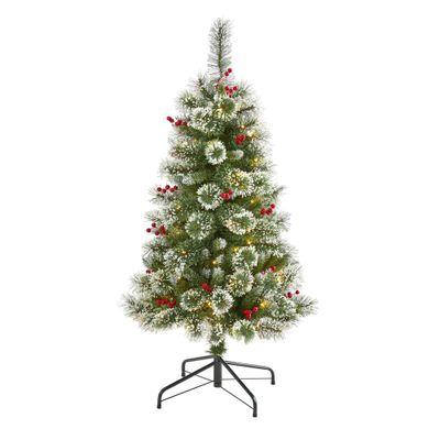 4ft Nearly Natural Pre-Lit LED Frosted Swiss Pine Artificial Christmas Tree Clear Lights: Indoor Winter-Inspired Decor