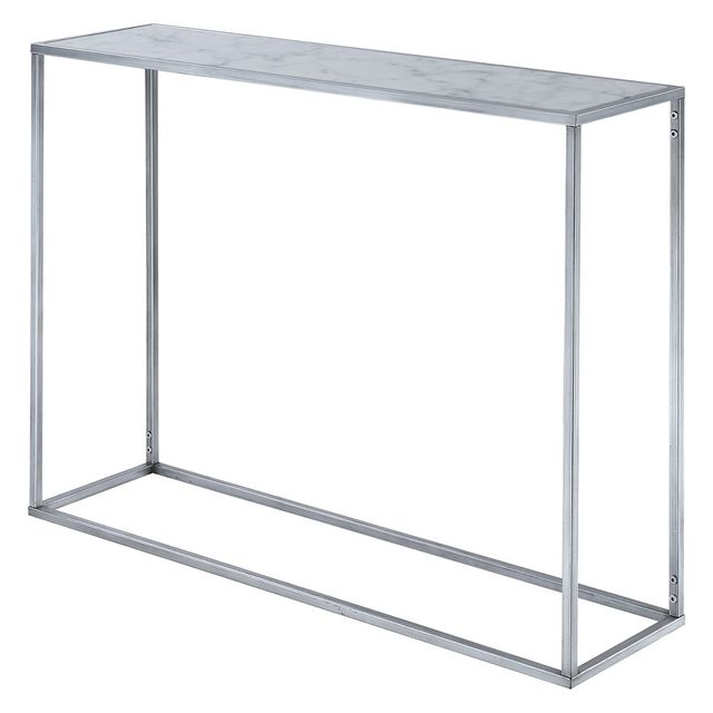 Breighton Home Coast Faux Marble Console Table Silver: Sleek Entryway Table, Metal Frame, Spot Clean