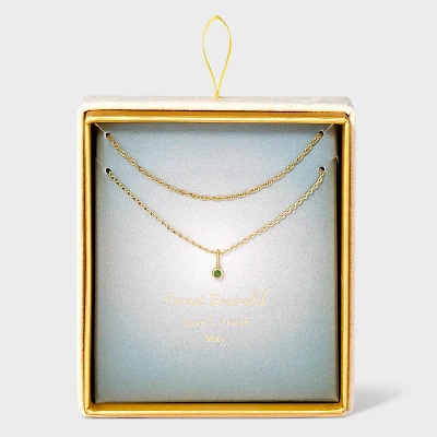 14K Gold Dipped Genuine Emerald Stone Pendant Necklace - A New Day May