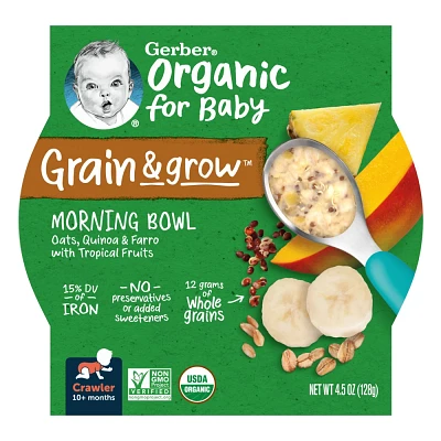 Gerber Organic Baby FoodOats Quinoa Farro Tropical Fruits Crawler Meals - 4.5oz