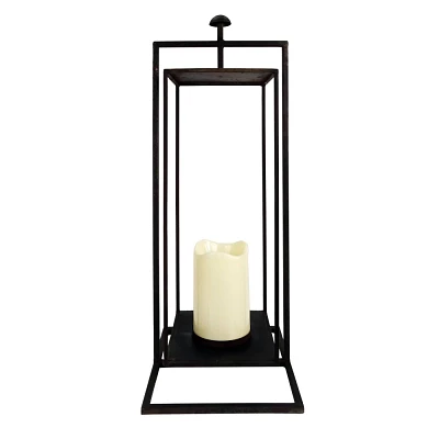 Alpine Corporation 25 Large Bronze Rectangular Candle Holder Indoor Outdoor Decorative Lantern Clear: Glass & Iron, No Battery Required