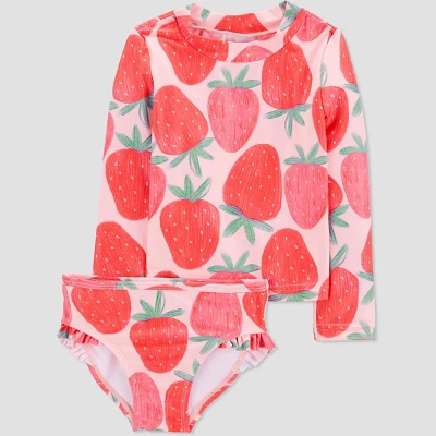 Carters Just One You Baby Girls Long Sleeve Strawberries Printed Rash Guard Set