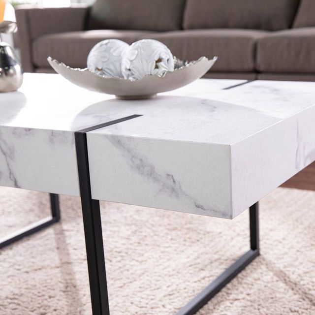 Wennan Modern Faux Marble Cocktail Table Black/White - Aiden Lane: Chic, Rectangular, Loop Leg Design