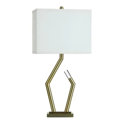 Acrylic Table Lamp Antique Brass - StyleCraft: Contemporary Linen Shade, UL Listed, 1-Way Switch