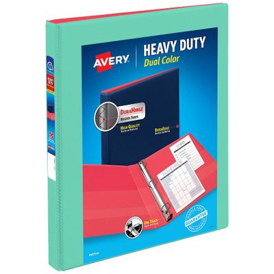 Avery 0.5 D-Ring Binder Heavy Duty Dual View Mint/Coral