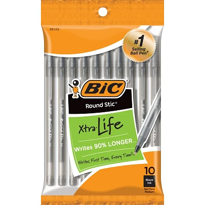 BIC 10pk Xtra Life Ballpoint Pens Medium Tip Black ink: School Supplies, Stationery, 1.0mm Point, Office Essentials