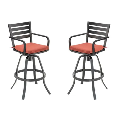 2pk Outdoor Cast Aluminum Swivel Bar Stool with Cushion Red - Crestlive Products: Patio Dining & Bistro Chairs