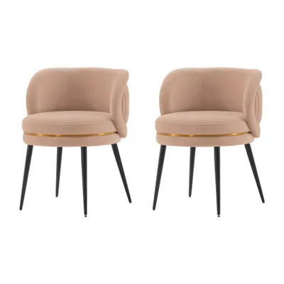 Set of 2 Kaya Modern Pleated Velvet Chairs with Gold Ring & Elm Legs - Manhattan Comfort