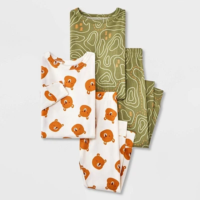 Toddler Boy Soft Bruhed Tight Fit 2pc Bear and Green Squiggle Pajama Set