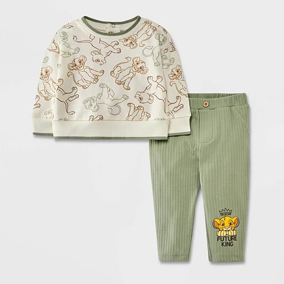 Baby Boys Lion King 2pc Fleece Ribbed Top and Pants Set