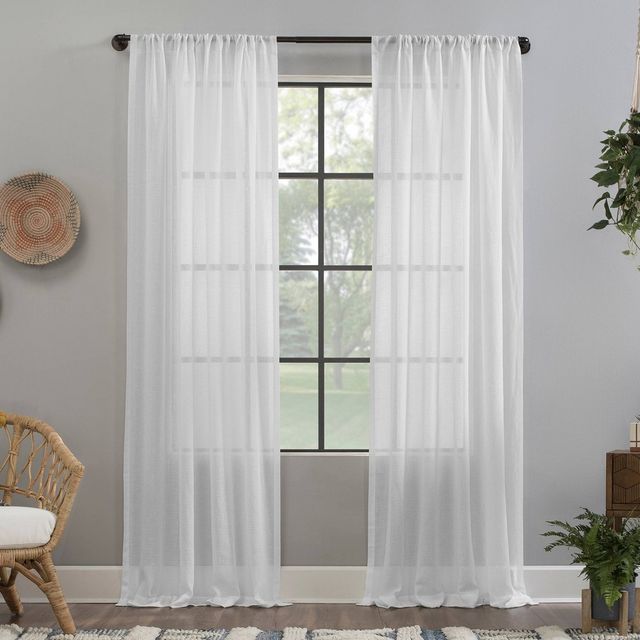 63x52 Crushed Texture Anti-Dust Sheer Curtain Panel White - Clean Window: Modern Linen Slub Rod Pocket