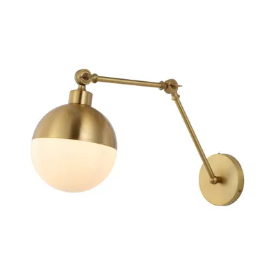 8 1-Light Alba Mid-Century Modern Arm-Adjustable Iron/Glass LED Sconce Brass Gold/Frosted - JONATHAN Y: Wall Mounted, UL Listed