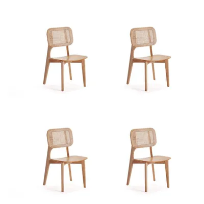 Set of 4 Versailles Square Dining Chairs Natural: Ash Wood Frame & Rattan Detail - Manhattan Comfort