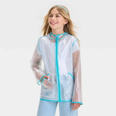 Girls Solid Iridescent Rain Coat