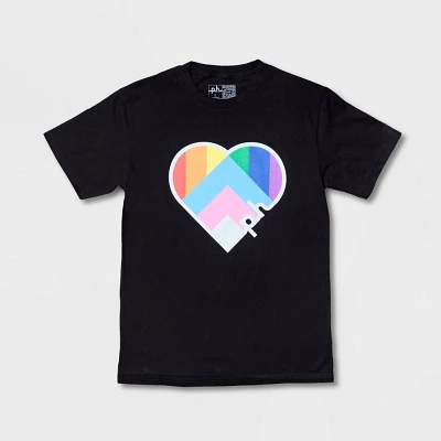 Pride Adult hort leeve Rainbow Heart T-hirt - Black