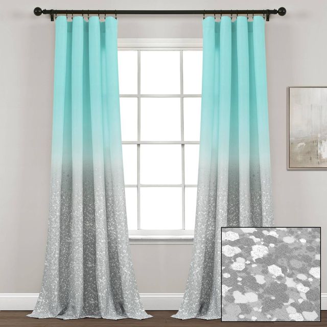 52x84 Set of 2 Kids Glitter Ombre Metallic Print Window Curtain Panels  - Lush Dcor