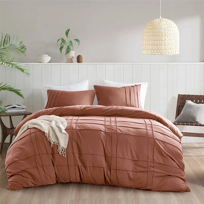 510 Design Queen Porter Soft Washed Pleated Duvet Cover Set Clay Pink