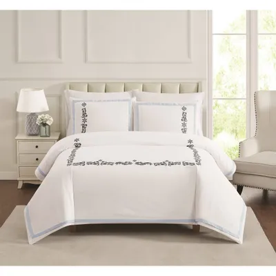 3pc Queen Cordelia Embroidered Comforter Set White - Charisma: Cotton, Lightweight, 300 Thread Count, Includes Shams