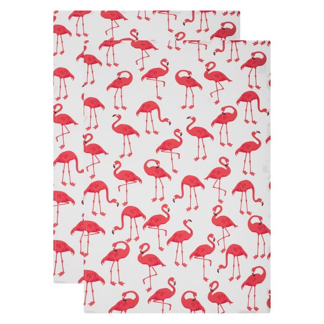 2pk Kitchen Towel Flamingo Print White - MU Kitchen: 100% Cotton, Machine Washable, Animal Pattern Tea Towel