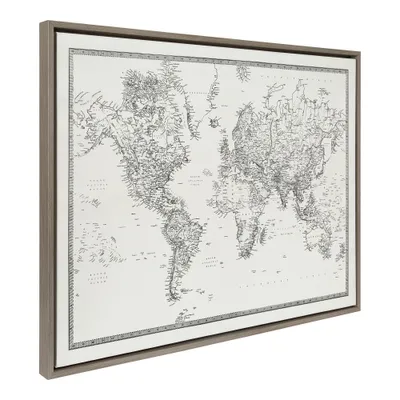 28 x 38 Sylvie Vintage Black and White World Map Canvas by Creative Bunch Gray - Kate & Laurel All Things Decor: Horizontal Layout