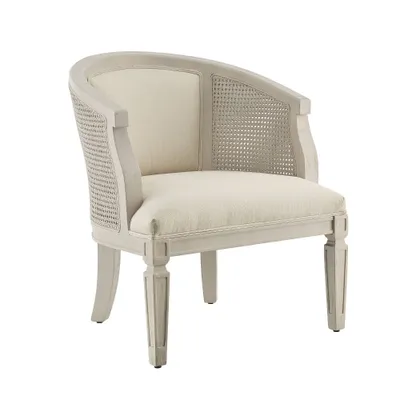 Kensington French Traditional Solid Wood Curved Back Cane Chair  - Linon: Birch Frame, Upholstered, No Assembly Required