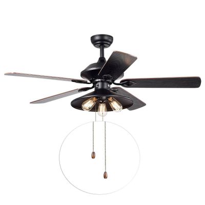 52 x 52 x 18 3-Light Upille Ceiling Fan Black - Warehouse Of Tiffany: Matte Iron Base, Edison Bulbs