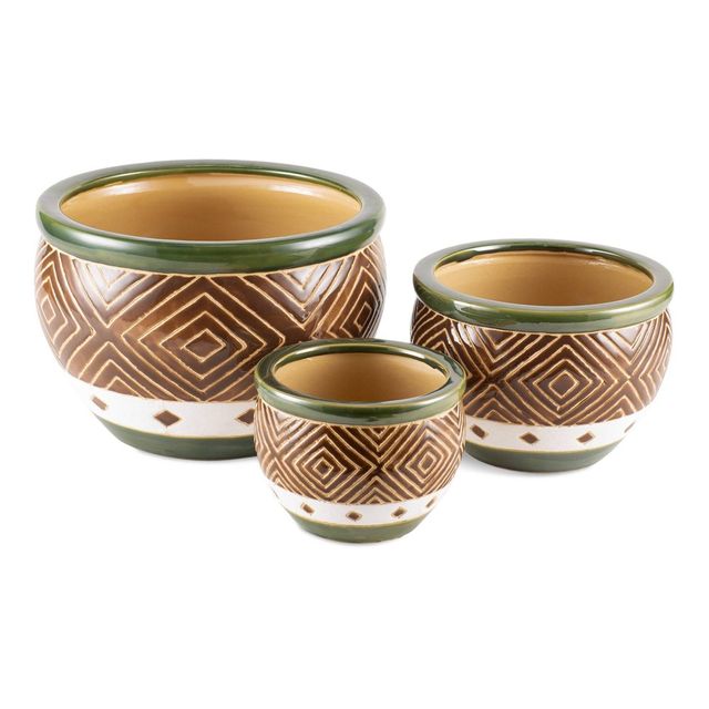 Set of 3 Indoor/Outdoor Ceramic Planters Jade - Zings & Thingz