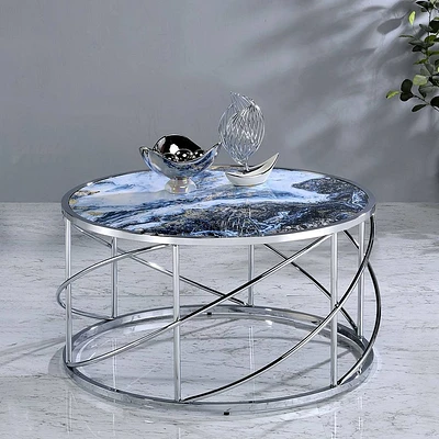 Acme Furniture Lyda Coffee Table Blue Marble Print/Chrome Finish