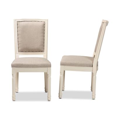 Set of 2 Louis Faux Leather Upholstered and Wood Dining Chairs Beige/Black  - Baxton Studio