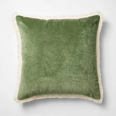 Oversized Square Solid Velvet Pillow w/ Fringe Army Green - Threshold Designed with Studio McGee