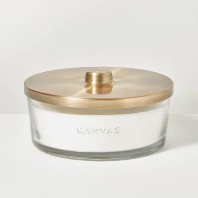 5-Wick Clear Glass Canvas Knob-Lid Jar Candle 28oz - Hearth & Hand with Magnolia: Soy Blend, 40hr Burn Time