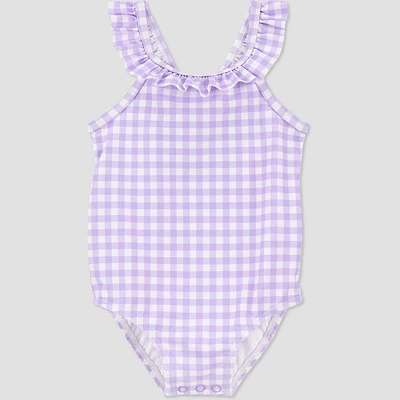 Carters Just One You Baby Girls Ruffle Gingham One Piece Swimsuit - Purple