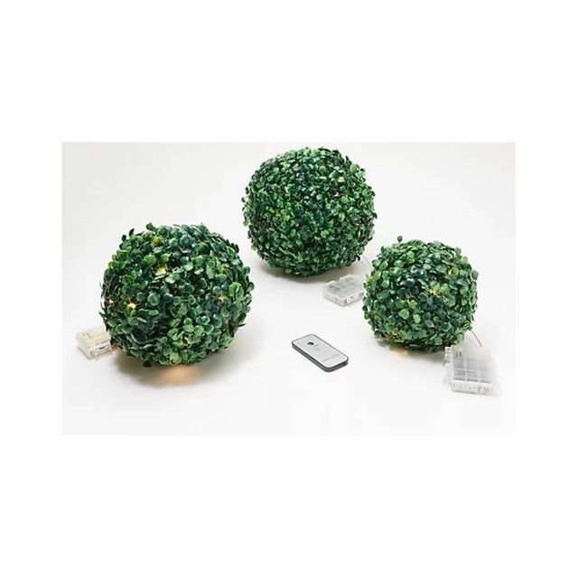 Set of 3 Boxwood Topiary Spheres Green - Ultimate Innovations: Pre-Lit, Battery-Operated, Indoor/Outdoor Decor