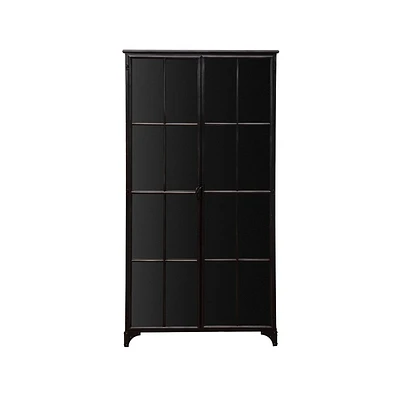 Storied Home Metal 71 Tall Decorative Storage Cabinet Black: Glass Doors, Iron Frame, Display Shelves