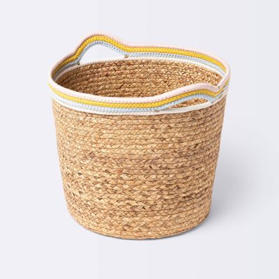 Natural Woven Round Storage Bin with Coiled Rope Handle