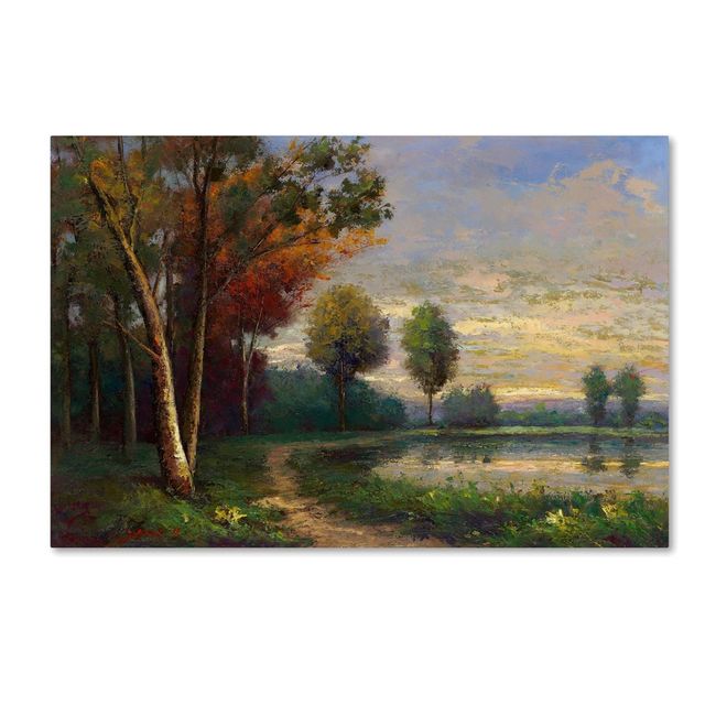 Trademark Fine Art 30 x 47 Landscape with a Lake by Daniel Moises : Canvas Artwork for Home Decor, Modern Style