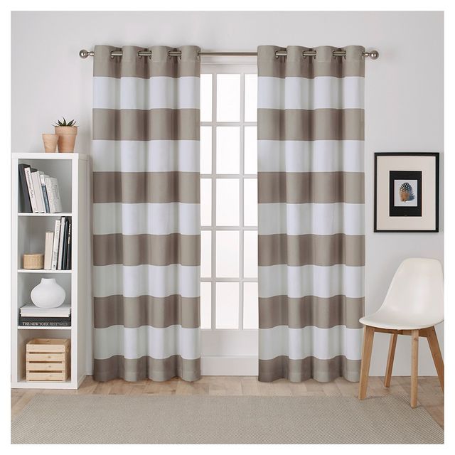 Set of 2 84x54 Surfside Cotton Cabana Stripe Light Filtering Window Curtain Panel Taupe - Exclusive Home: Bold Striped, Grommet Top