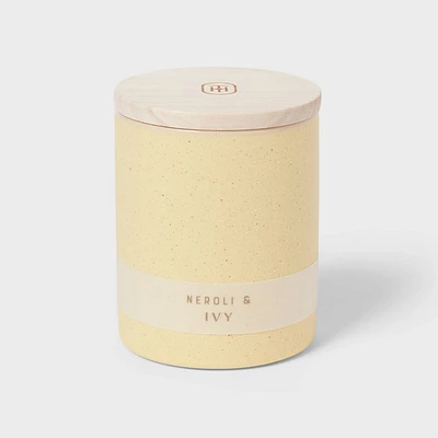 Matte Textured 6.4oz Ceramic Candle with Wooden Wick Neroli and Ivy - Threshold