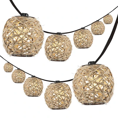 JONATHAN Y Oahu 10 10-Light Incandescent C7 Hemp Rope Shaded String Lights: UL Listed, Indoor/Outdoor Use, LED Compatible